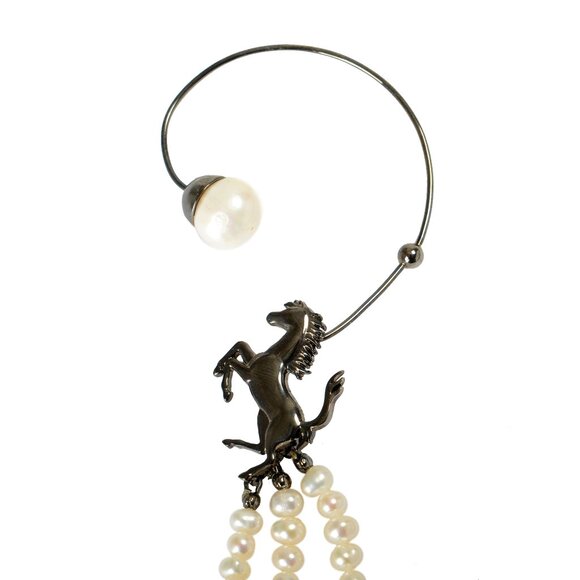Scuderia Ferrari Prancing Horse Brass & Pearls Earcuff